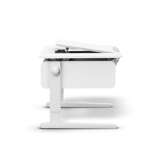 moll Champion Desk - Center Up, side view with desktop slightly tilted up.