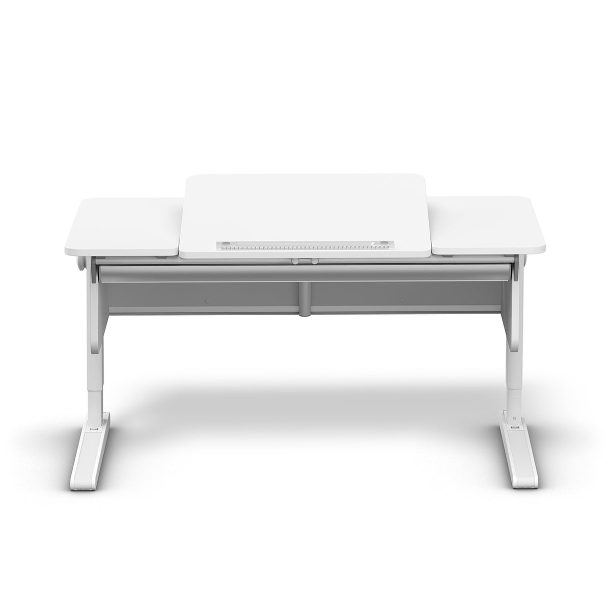 moll Champion Desk - Center Up, front view, with desktop slightly tilted up and magnetic ruler on the desk.